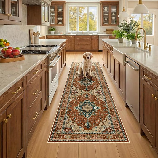 RELEANY Area Rugs 2'x8' Runner Rug Non Slip Washable for Kitchen Hallway Bedroom Beside Laundry Room Bathroom Rug, Floor Carpet, Red Orange Blue Brown