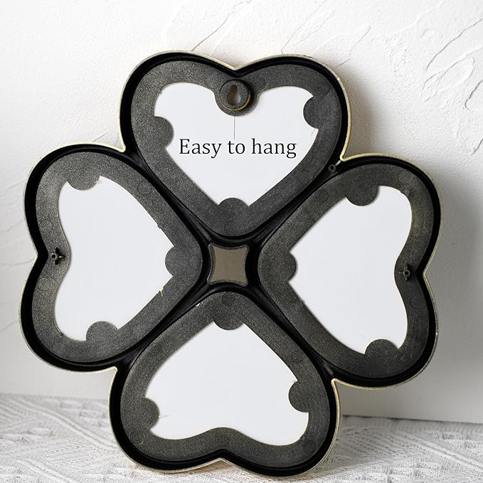 Small Decoritive Heart Wall Mirrors Set of 3, Decorative Four-Leaf Clover Mirror (Gold)