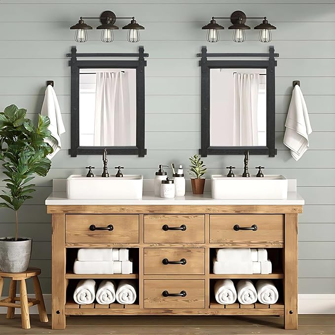 Besdomus Black Farmhouse Bathroom Mirror: 22"x30" Barn Door Rustic Solid Cedar Wood Frame Vanity Mirror - Home Decor for Entryway/Living Room/Bathroom Renovators - Modern Farmhouse for Homemakers
