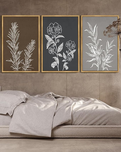 Drsoum Botanical Boho Vintage Flower Wall Art Framed Retro Floral Prints Wildflower Neutral Rustic Bohemain Artwork Kitchen Living Room Ready to Hang 24x36in Natural Framed