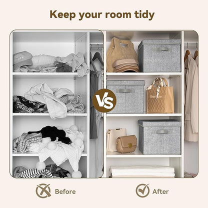 GRANNY SAYS Fabric Boxes with Lids, Storage Bins with Handles, Shelf Bins for Organizing, Extra Large Storage Boxes for Linens Clothes, Decorative Storage Containers, Gray, 3-Pack