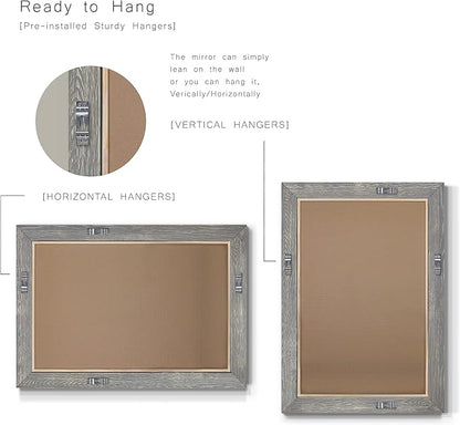 Wexford Home Gray Rustic Mirror Rectangular Barnwood Framed Wall Mirror for Home Decor, Vertical or Horizontal Hanging, 41x29