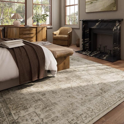 Washable Area Rugs for Living Room: 10x14 Bedroom Area Rugs Boho Vintage Rugs Stain Resistant Non Slip Low Pile Soft Lightweight Carpet for Kitchen Dining Room Farmhouse Nursery Kids Room Home Office