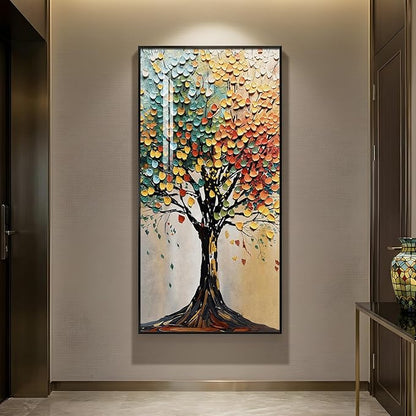 Large Framed Vertical Tree of Life Wall Art for Living Room, Modern Abstract Colorful Tree Painting Prints Artwork for Walls, Contemporary Luxury Pictures for Hallway Entryway Office Wall Decor, 30x60
