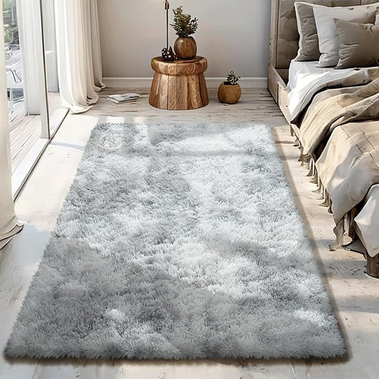 Fluffy Rug Shag Area Rug, Mottling Grey 3x5 Area Rugs for Bedroom, Small Bedside Rug, Soft Fluffy Shag Entryway Throw Rugs for Living Room Bedroom Kids Room Home Decor