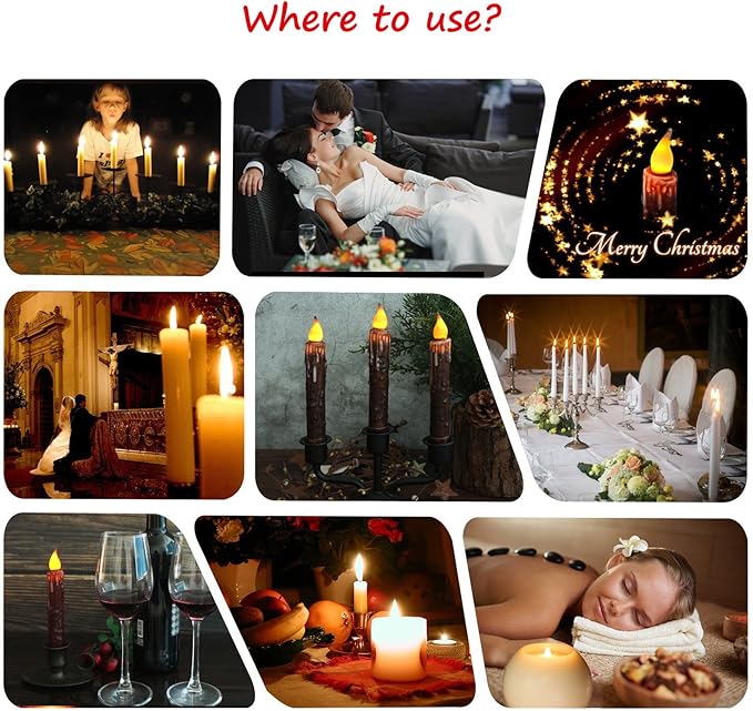 CVHOMEDECO. Real Wax Hand Dipped Battery Operated LED Timer Taper Candles Country Primitive Flameless Lights Décor, 4-3/4 Inch, Burgundy, 2 PCS in a Package