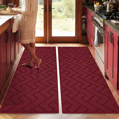 hicorfe Kitchen Runner Rugs and Mats Sets,2 Pieces Absorbent Non-Slip Kitchen Rug,Comfort Kitchen Mat for Floor,Washable for Kitchen,Hallway,Office,Sink,Laundry(20"x48"+20"x48",Red)