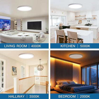 2Pack Dimmable LED Flush Mount Ceiling Light Fixture with Remote Control, 24W 2640LM, 12Inch, 2000K Warm Night Light & 3000K-6500K, Modern Super Slim Ceiling Lamp for Bedroom Kitchen, White