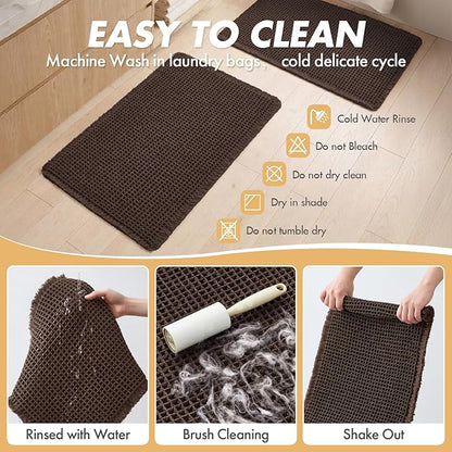 MIULEE Set of 2 Waffle Bathroom Rugs, Boho Bath Rugs Non Slip Washable, Super Absorbent Bath Mats, Ultra Soft Rubber Backed Shower Mats for Bathroom Floor, Tub and Shower, Chocolate, 18x30 Inch