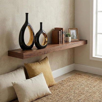 Black and Gold Vase Ceramic Black Vases Home Decor,Modern Minimalist Circle with Hole Decorative Vase, Hollow Ellipse Flower vases for Bookshelf, Fireplace Mantle, Centerpieces,Farmhouse,Rustic Décor