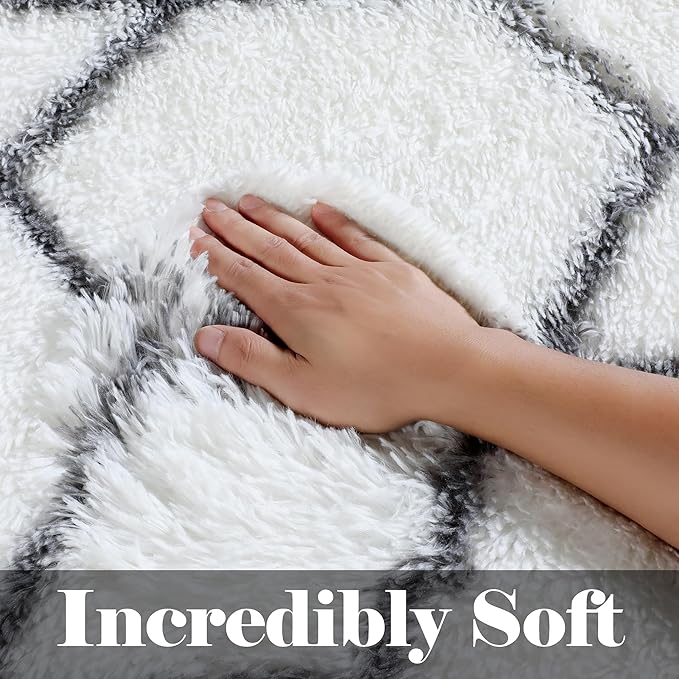 ONASAR 5x7 Area Rugs for Living Room Bedroom, Fluffy White and Grey Throw Rug, Geometric Boho Soft Plush Shaggy Indoor Floor Carpet for Nursery Kids Girls Boys Teen Dorm Home Decor Aesthetic