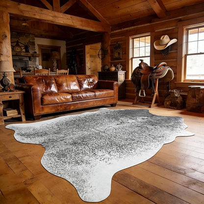 Cowhide Rug for Living Room, Washable Cow Hide Rug, Large Faux Animal Skin Rugs, Non-Slip Cow Print Area Rugs, 8x10Ft Large Cowhide Rugs for Bedroom Office Kitchen Fireplace, Grey