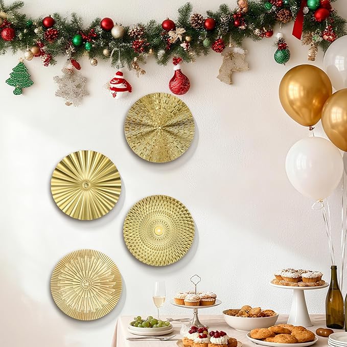 IANFAN 4 Pcs 12 Inch Metal Wall Art Decor Gold Sunburst Hanging Artwork Decor Modern Metal Wall Art Decorations for Home Living Room Bedroom Office Gift