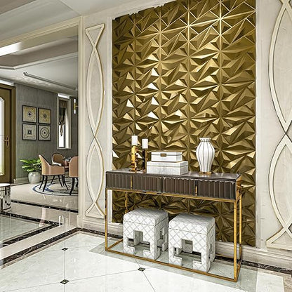 Art3dwallpanels 33 Pack 3D Wall Panel Diamond for Interior Wall Décor, PVC Textured Wall Panels, 12''x12'' Cover 32.Sq.Ft. Golden