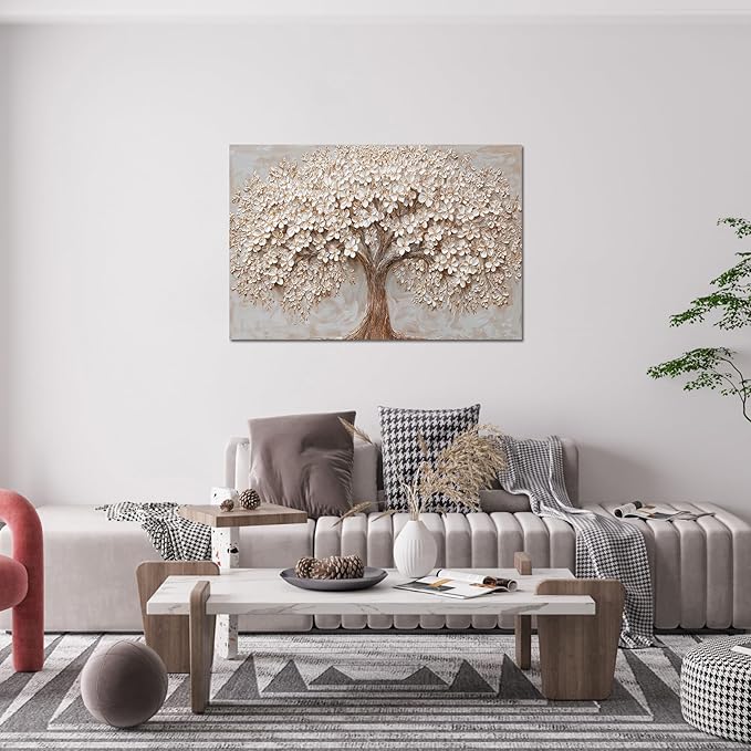 Canvas Wall Art Decor Prints Modern Botanical Wall Art Pictures for Living Room Tree of Life Wall Art Decor White Flower Wall Art Prints Canvas Art Wall Decor Artwork for Walls Bedroom Office Decor 24" X 36"