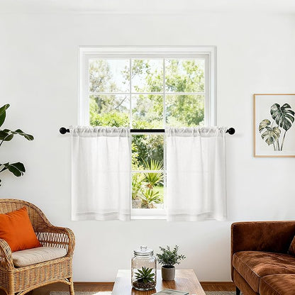 Semi Sheer Kitchen Curtains for Small Windows Light Filtering Curtains 24 inch Length Cream Boho Farmhouse Rod Pocket Cafe Drapes for Basement Bathroom Window Treatments, 25x24 Inch 2 PCS