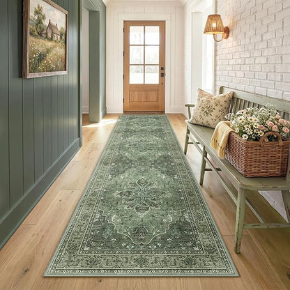 RELEANY Area Rugs 3'x9' Runner Rug Non Slip Washable for Kitchen Hallway Bedroom Beside Laundry Room Bathroom Rug, Floor Carpet, Dark Green Gray