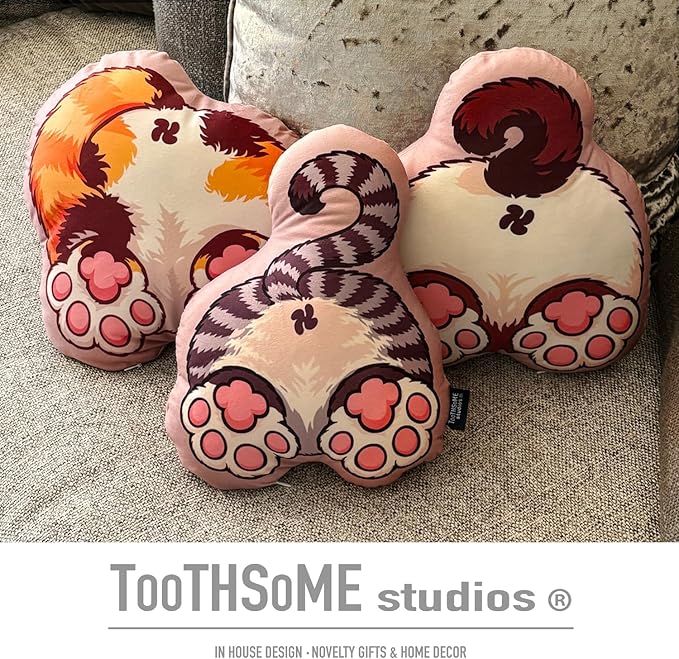 Toothsome Studios Tabby Cat Shape Butt Pillow, Polyester Cotton Stuffed Throw, Novelty Animal Design, Multi-Color, 12 Inches (GrayTabby)