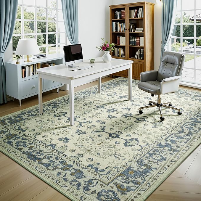 Lessymo Washable Area Rug for Living Room,8x10 Large Rugs with Non-Slip Backing,Soft Boho Carpets for Bedroom Dining Room Nursery Home Office,Light Blue