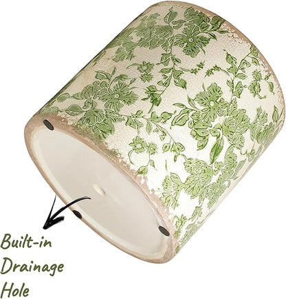 Xiaan Jiaju 7.7" Large Green Plant Pots, Flower Pots w/Drainage, French Country Farmhouse Pots for Plants, Tree Pot for Olive & Money Tree, Garden & Home Decor, Gifts for Women,Indoor/Outdoor Planter