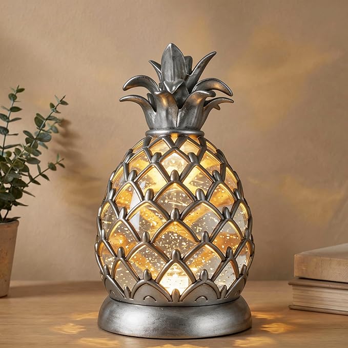 8.3 in Pineapple Table Lamp with Swirling Glitter and 6 Hours Timer, 3 Modes (ON/OFF/TIMER) USB & Battery Operated Cool White LED Night Light, Decorative Lamp for Bedroom, Living Room, Office Gift