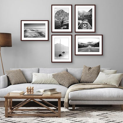 Americanflat 16x22 Picture Frame with Polished Plexiglass - Set of 5 - Use as 12x18 Frame with Mat or Display 16x22 Photo Without Mat - Galleria Collection - Picture Frames for Wall Display - Mahogany