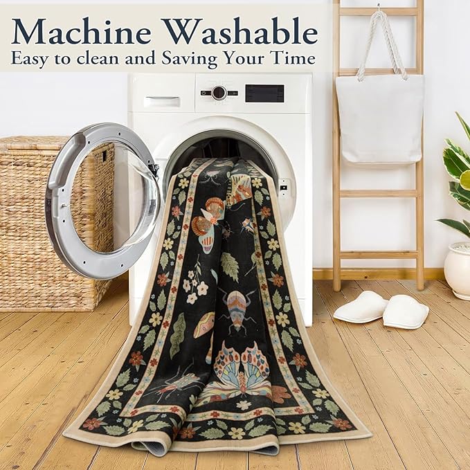 Lahome Insect Washable Small Area Rug, 3x5 Area Rug for Bedroom Living Room, Non-Slip Soft Accent Throw Carpet for Kitchen Office Entryway Bathroom Office Vionnet, Black