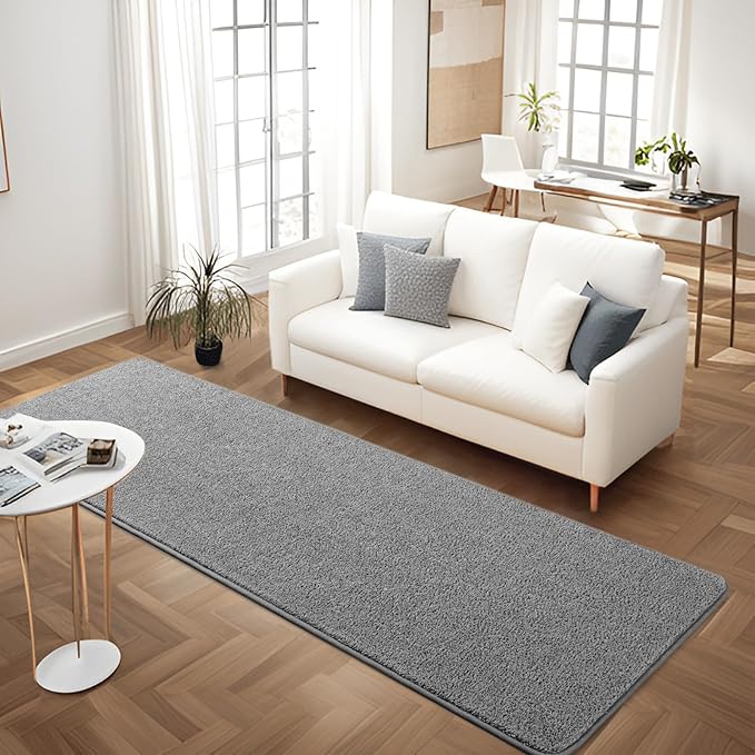 Grey Hallway Runner Rug, 2x6 Gray Bedside Area Rugs for Bedroom, Non Slip Soft Modern Memory Foam Carpet, Low Pile Washable Carpets for Entrance Kitchen Laundry Living Room Decor