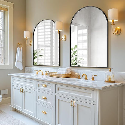 Arched Bathroom Mirror for Wall, 40" x 28" Black Metal Frame Vanity Mirror, HD Glass Over Sink for Bathroom, Entryway, Bedroom