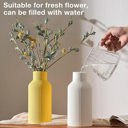 Mfacoy Ceramic Flower Vase, Minimalist Decor, Modern Home Decorative Vase, Small Pampas Grass Vases for Kitchen Bedroom Office Living Room Bathroom Shelf Centerpiece Table Decorations (Yellow)