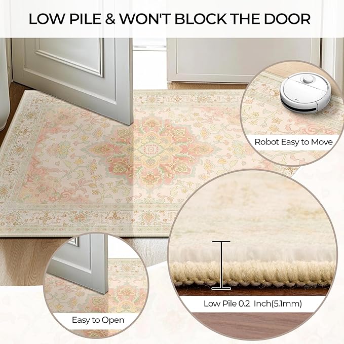 CAPALOCA Machine Washable Rugs Nursery Rug 2x3 Cute Girl Non Slip Low Pile Water Repellent Soft Print Pattern for Bedroom Indoor Decor Kids Playroom Pink Green