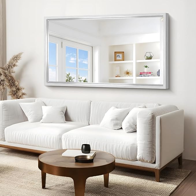 60x36 Inch Brushed Silver Bathroom Mirror, Large Rectangular Mirror for Wall, 0.6" Thickened Deep Frame Mirrors for Bathroom Sink, Shatterproof Tempered Glass, Antirust, Horizontally/Vertically