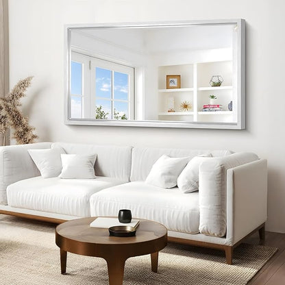 60x36 Inch Brushed Silver Bathroom Mirror, Large Rectangular Mirror for Wall, 0.6" Thickened Deep Frame Mirrors for Bathroom Sink, Shatterproof Tempered Glass, Antirust, Horizontally/Vertically