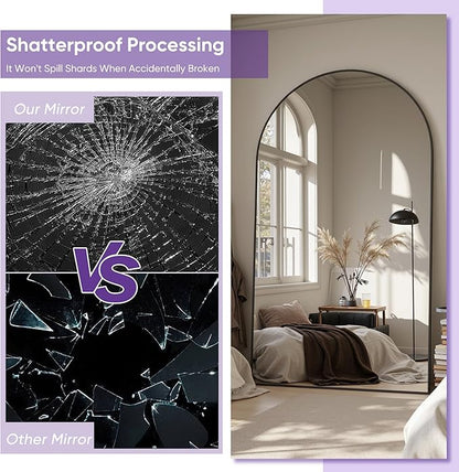 Full Length Mirror, 76"x44" Arched Floor Mirror Freestanding, Floor Standing Full Body Mirror with Stand for Bedroom, Hanging Mounted for Living Room Cloakroom, Black