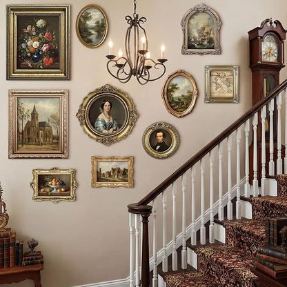 Xuhal 10 Pcs Gold Vintage Picture Frames for Wall, Flat Printed Patterns, Ornate Vintage Farmhouse Photo Frame Multi Sizes, Antique French Country Wall Art for Gallery Bedroom Living Room Home Decor