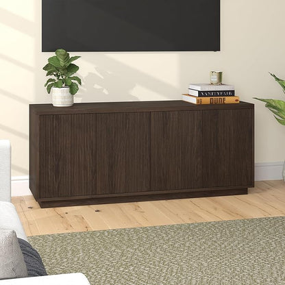 Henn&Hart Fluted TV Stand for TVs up to 65" with 2 Concealed Ribbed Storage Cabinets and Adjustable Shelves for Living Room, Family Room, or Office, Rich Brown