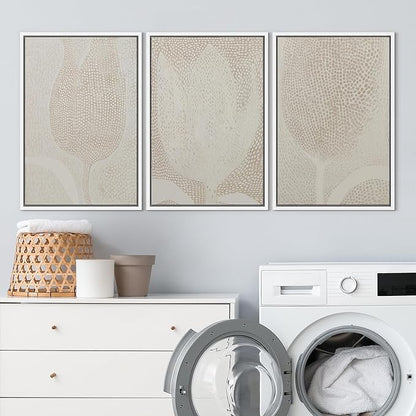 SIGNLEADER Framed Canvas Print Wall Art Set Neutral Beige Tulip Subtle Dot Pattern Illustrations Minimal Decorative Bohemian Nordic for Living Room, Bedroom, Office - 24"x36"x3 WHITE