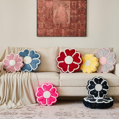 Flower Shaped Decorative Throw Pillow Cushion for Bed Couch, Cute Flower Plush Throw Pillows Home Decor Floor Pillow Seating Cushions (Grey Pink, 13.7 Inches)