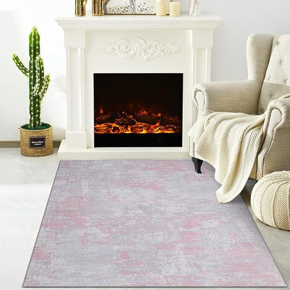 ROYHOME Modern Abstract 2x3 Area Rug Non Slip Non Shedding Low Pile Stain Resistant Rug for Entryway Kitchen Bedroom,Grey Pink