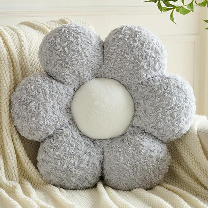 Flower Pillows, Decorative Throw Pillow with Soft Plush for Couch, Flower Shaped Pillow Home Decor Daisy Pillow for Bed (Grey, 14.9 Inches)