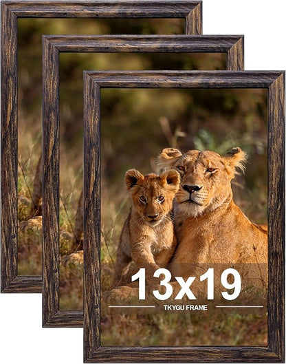 13x19 Picture frame set of 3, Woode frames brown Wall Mounting Horizontally or Vertically, 13 by 19 Wall Gallery Poster Photo Frame with Shatter Resistant Plexiglass,best gift