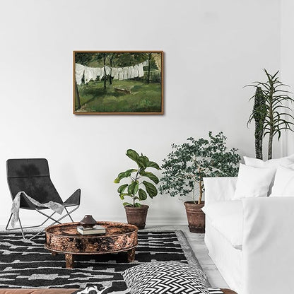 OIQArtOIQ Vintage Landscape Canvas Wall Art Framed Natural Scenery Painting Artwork Prints France Country Wilderness Farmhouse Decor Pictures Kitchen Bedroom Living Room Bathroom