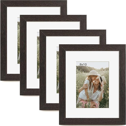 Momentworth 8x10 Picture Frame with Mat for 5x7 Set of 4, Distressed Black Wood Grain 8 x 10 Gallery Wall Picture Frames for Tabletop or Wall Mounting(4 Pack, Black)
