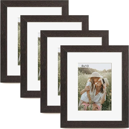 Momentworth 8x10 Picture Frame with Mat for 5x7 Set of 4, Distressed Black Wood Grain 8 x 10 Gallery Wall Picture Frames for Tabletop or Wall Mounting(4 Pack, Black)