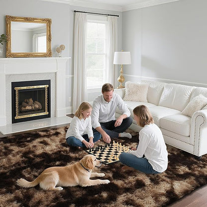 Fluffy Rug Shag Area Rug, Mottling Brown 4x6 Area Rugs for Bedroom, Small Bedside Rug, Soft Fluffy Shag Entryway Throw Rugs for Living Room Bedroom Kids Room Home Decor