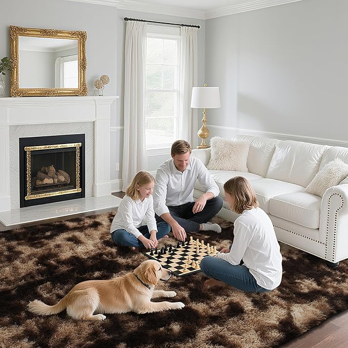 yongyangjuxin Fluffy Rug Shag Area Rug, Mottling Brown 9x12 Area Rugs for Living Room, Large Shag Area Rugs for Bedroom Kids Room Home Decor, Upgrade Anti-Skid Rectangular Fuzzy Rugs