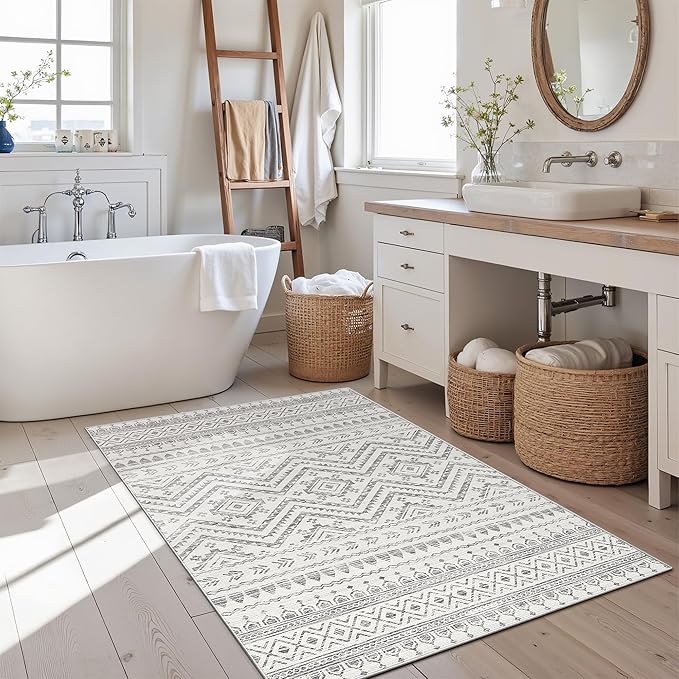 Miukiki 2x3 Entryway Rug Moroccan Washable Non Slip Indoor Floor Carpet Foldable Thin Rug for Dining Room Bedroom with Low Pile(Grey,2'x3')