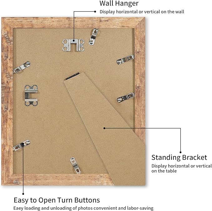 iRahmen 10x12 Picture Frame with Mat 8x10 - High Definition Tempered Glass Wooden Photo Frames for Tabletop Display and Wall Mounting (Rustic Brown, Set of 2)