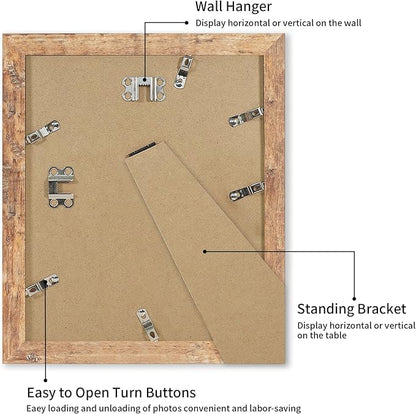 iRahmen 10x12 Picture Frame with Mat 8x10 - High Definition Tempered Glass Wooden Photo Frames for Tabletop Display and Wall Mounting (Rustic Brown, Set of 2)
