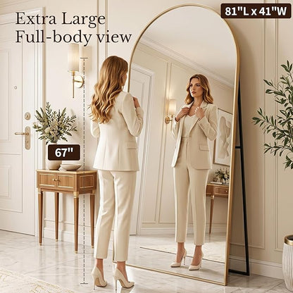 MISSDAY Oversized Arched Full Length Mirror, 81"x41" Gold Full Body Mirror with Stand, Floor Mirror Large Free Standing, Leaning or Hanging, Aluminum Frame Mounted Mirrors Wall Mirrors for Bedroom